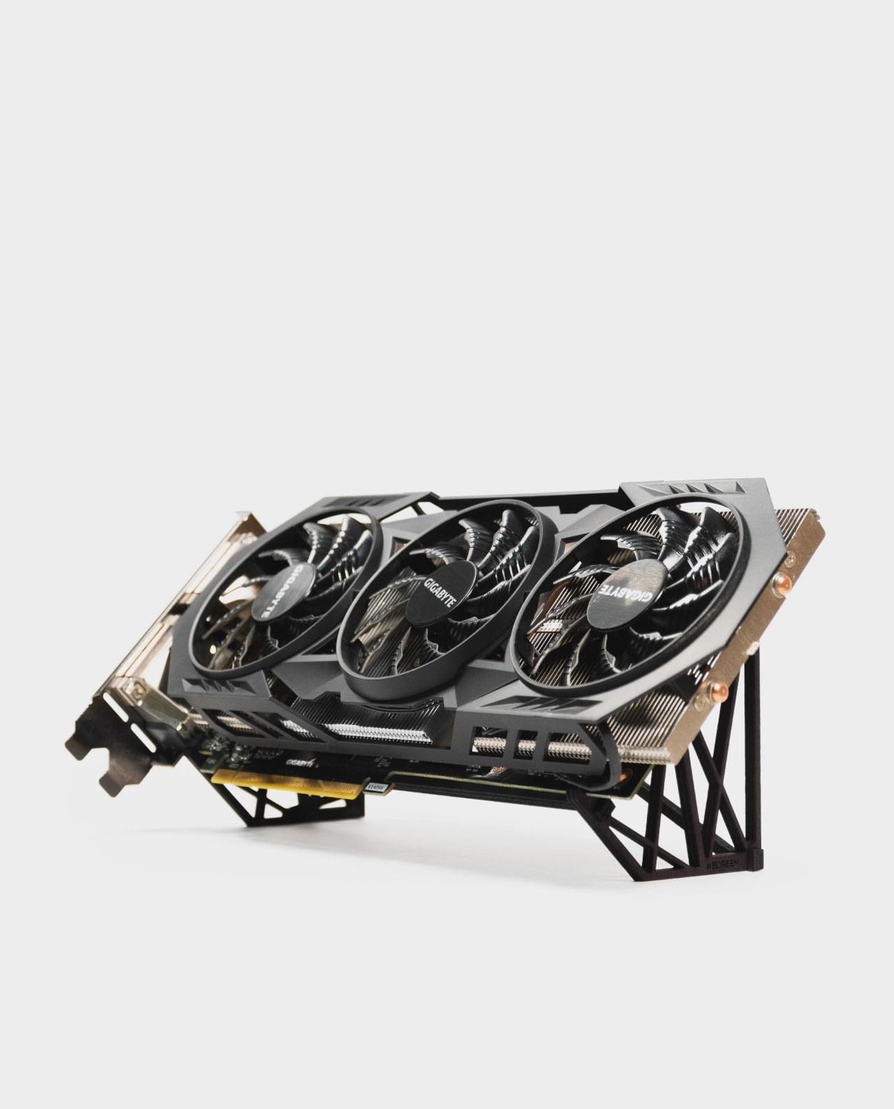 Soporte para tarjeta grafica decorativo para exposicion de madera negra